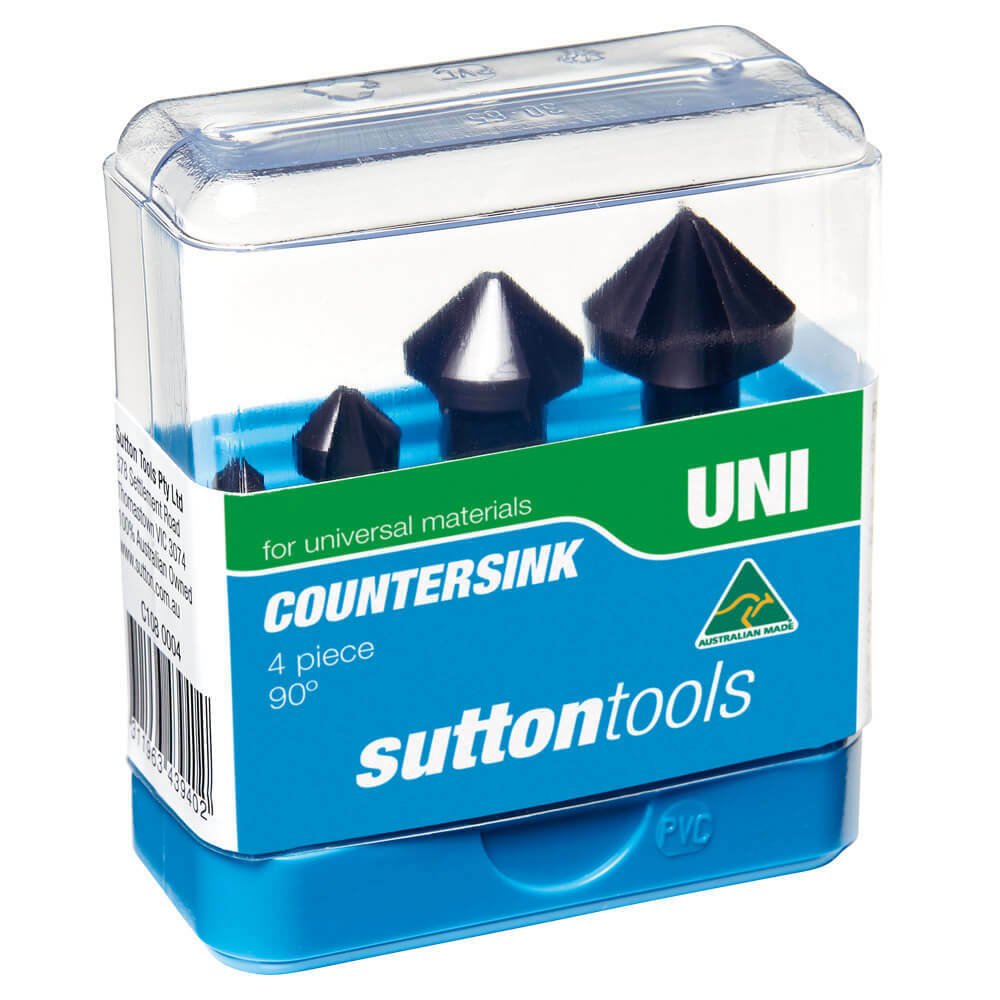 Sutton C1080004 90° Countersink Set 4 piece Three Flute DIN - Cobalt TiAlN - AIMS Industrial Supplies