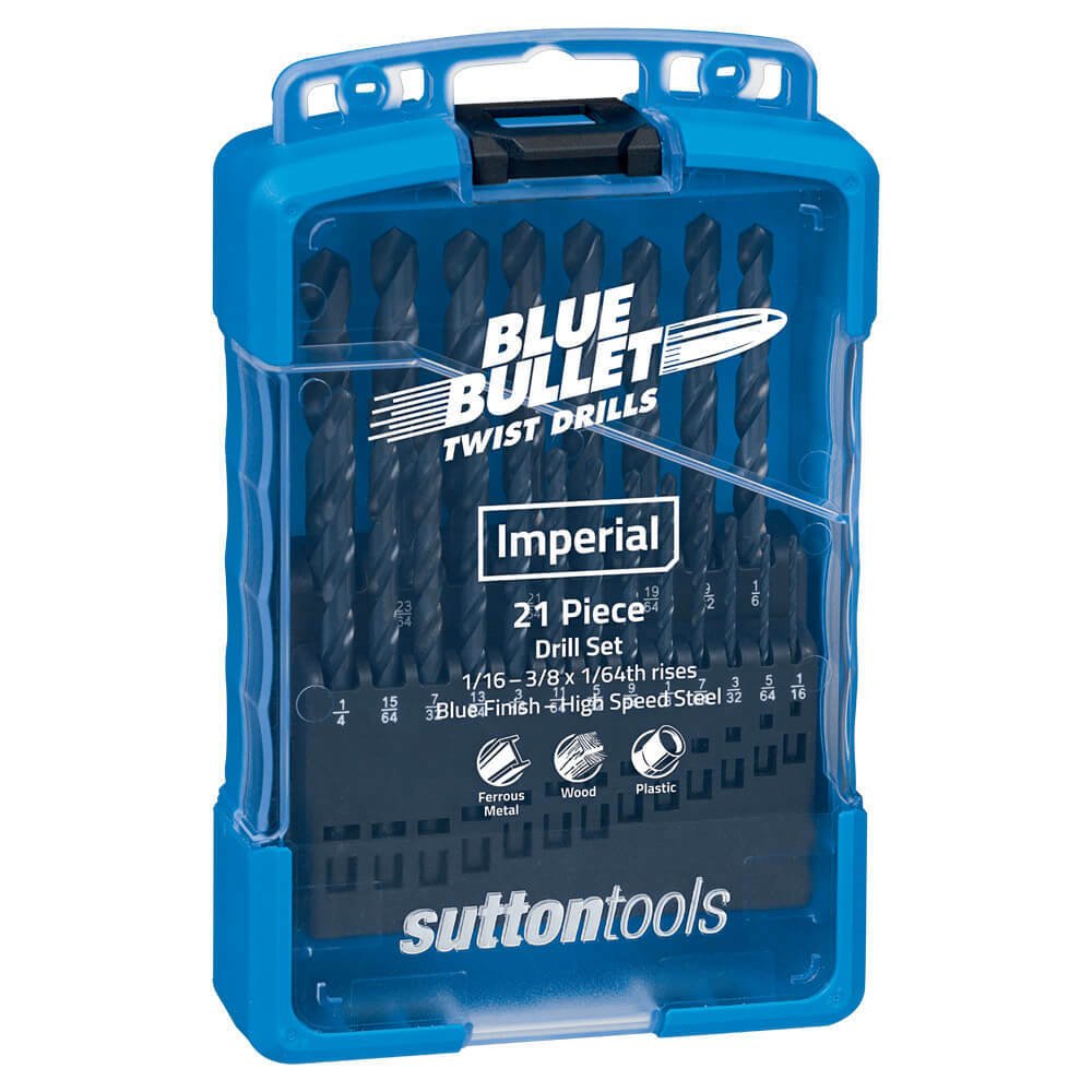 Sutton D102S2 21 piece Blue Bullet Imperial Jobber Drill Set HSS - AIMS Industrial Supplies