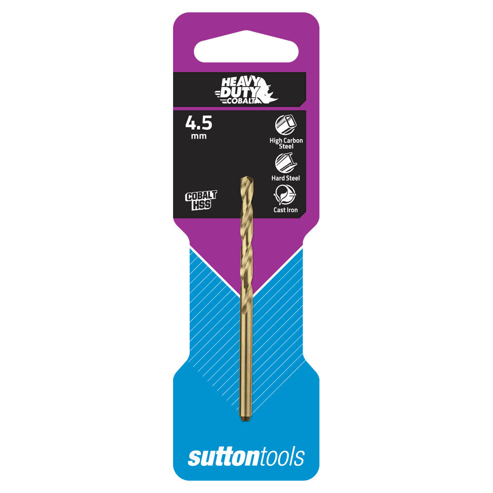 Sutton D1080450 4.5mm Heavy Duty Cobalt Jobber Drill Bit - Colour Temp