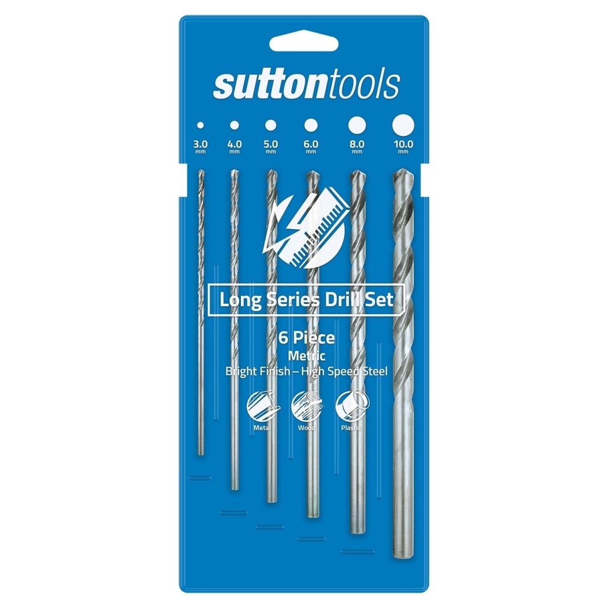 Sutton D1100006 Long Drill Bit Set HSS (3,4,5,6,8,10mm), 6 pieces - AIMS Industrial Supplies