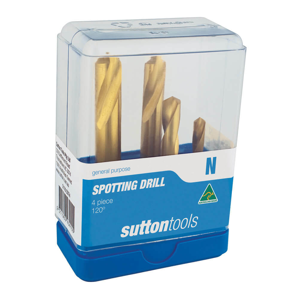 Sutton D1760004 120° Spotting Drill Set 4 piece - 5% Cobalt HSS - TiN1