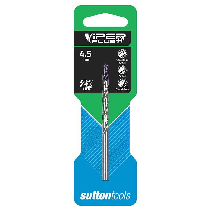 Sutton D1840450 4.5mm Jobber Viper Plus Drill Bit DIN338 Carded HSS TiAlN