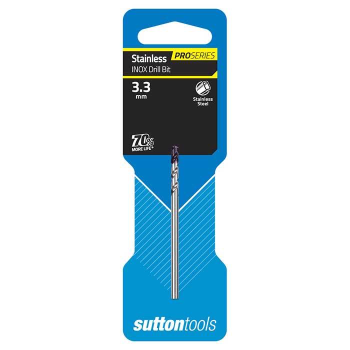 Sutton D1850330 3.3mm Inox Jobber Drill Bits - DIN338 Carded - HSS TiAlN