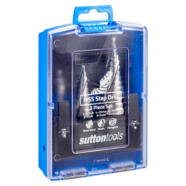 Sutton D504SET3 Step Drill HSS Spiral 4-12mm, 4-20mm and 4-30mm (9 to 14 Steps) - AIMS Industrial Supplies