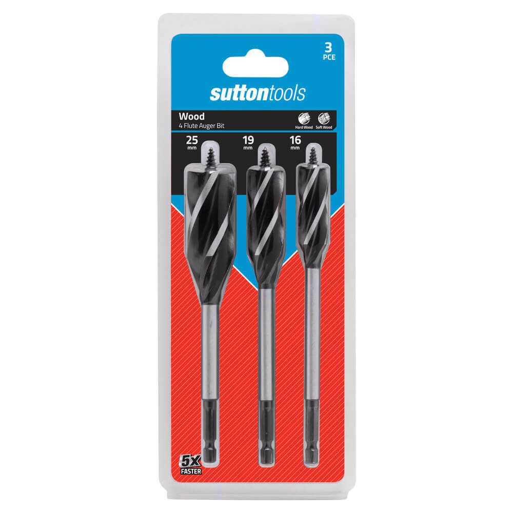 Sutton D5140003 Auger Drill Set 3 piece 4 Flute 16/19/25mm Alloy Steel - AIMS Industrial Supplies
