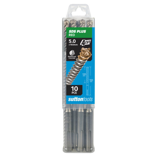 Sutton D6821200 12mm SDS Plus Masonry Drill Bit 4 Cut 160mm TCT Pack of 10