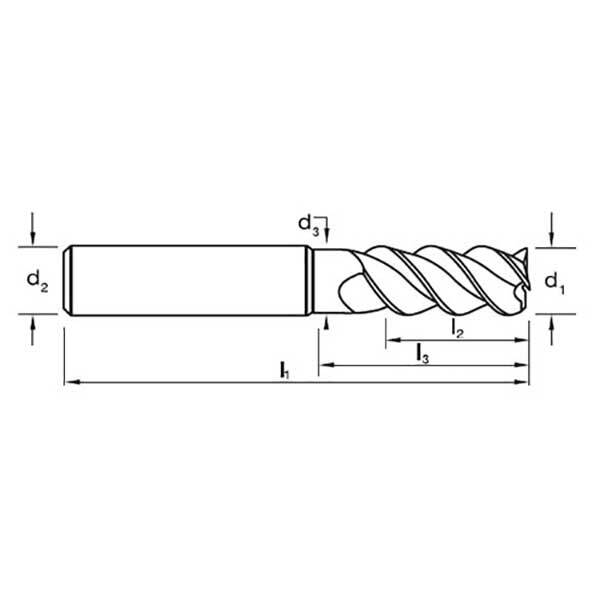 Sutton E411 3 Flute Endmill Carbide Ultra Helica Regular HB2