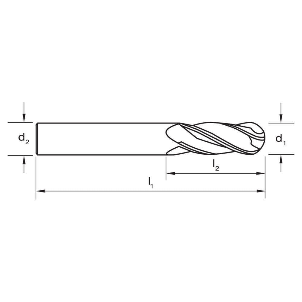 Sutton E606 Metric 4 Flute Ball Nose Endmill - Carbide VHM - Regular3