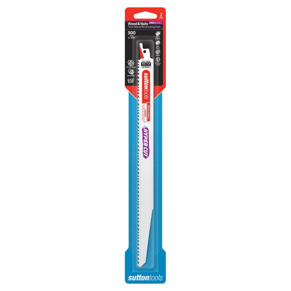 Sutton H50730008 300mm Reciprocating Blade - Wood & Nails 5-8 TPI - 2 Pack - AIMS Industrial Supplies
