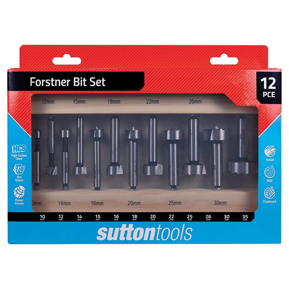 Sutton HCS Forstner Drill Bit Set (10 - 35mm) - 12 Pieces - AIMS Industrial Supplies