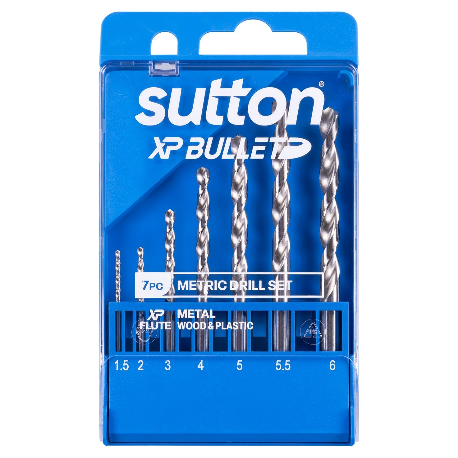 Sutton HSS Bright XP Bullet Jobber D220 Drill Bit Set 1.5 - 6mm, 7 Pcs
