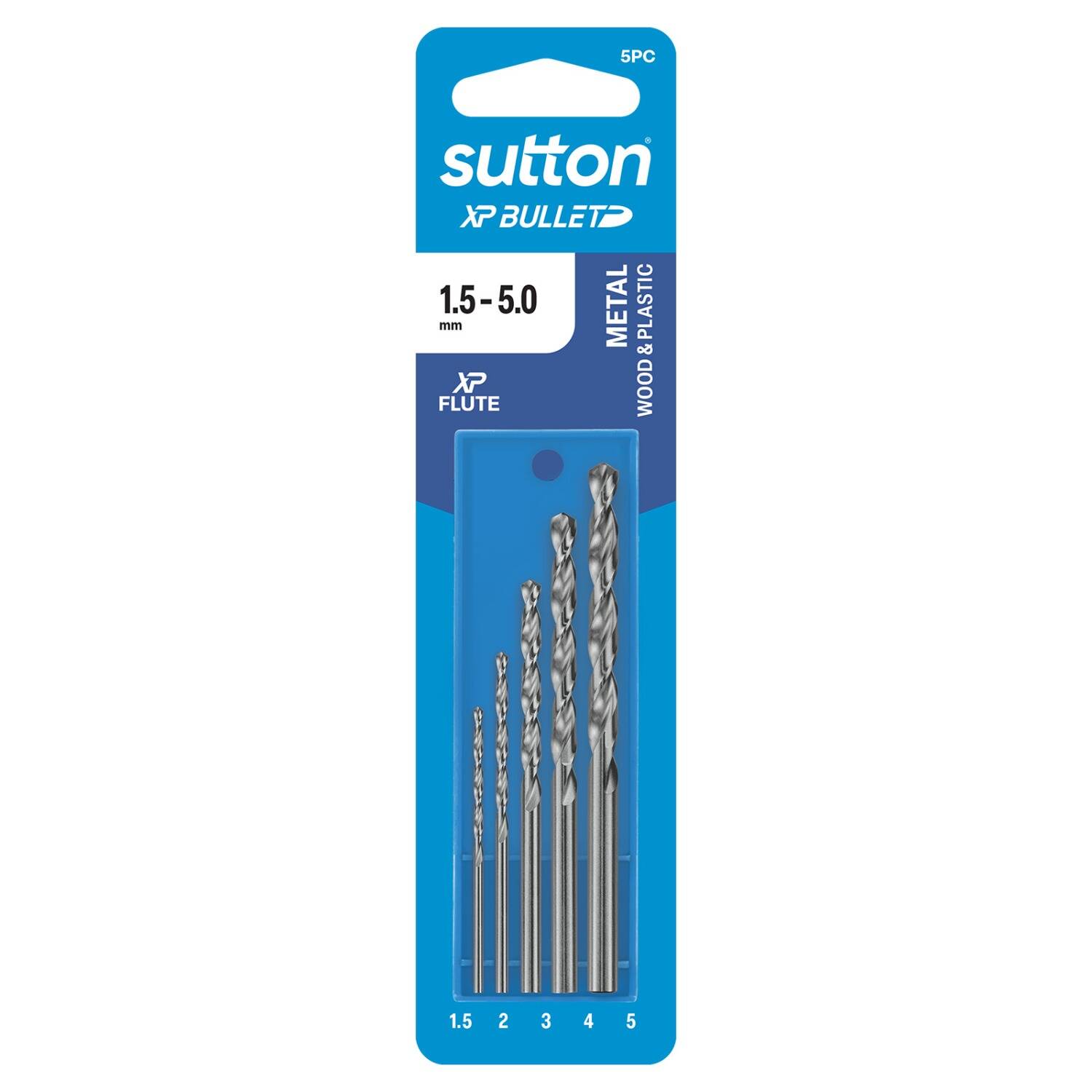 Sutton HSS XP Bullet Jobber D220 Drill Bit Refill Set 1.5 - 5.0mm, 5 Pcs