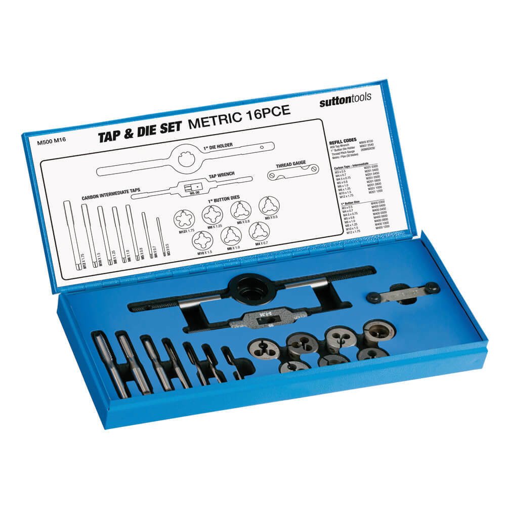 Sutton M500M16 16 piece Metric Tap and Die Set - Carbon Steel - AIMS Industrial Supplies