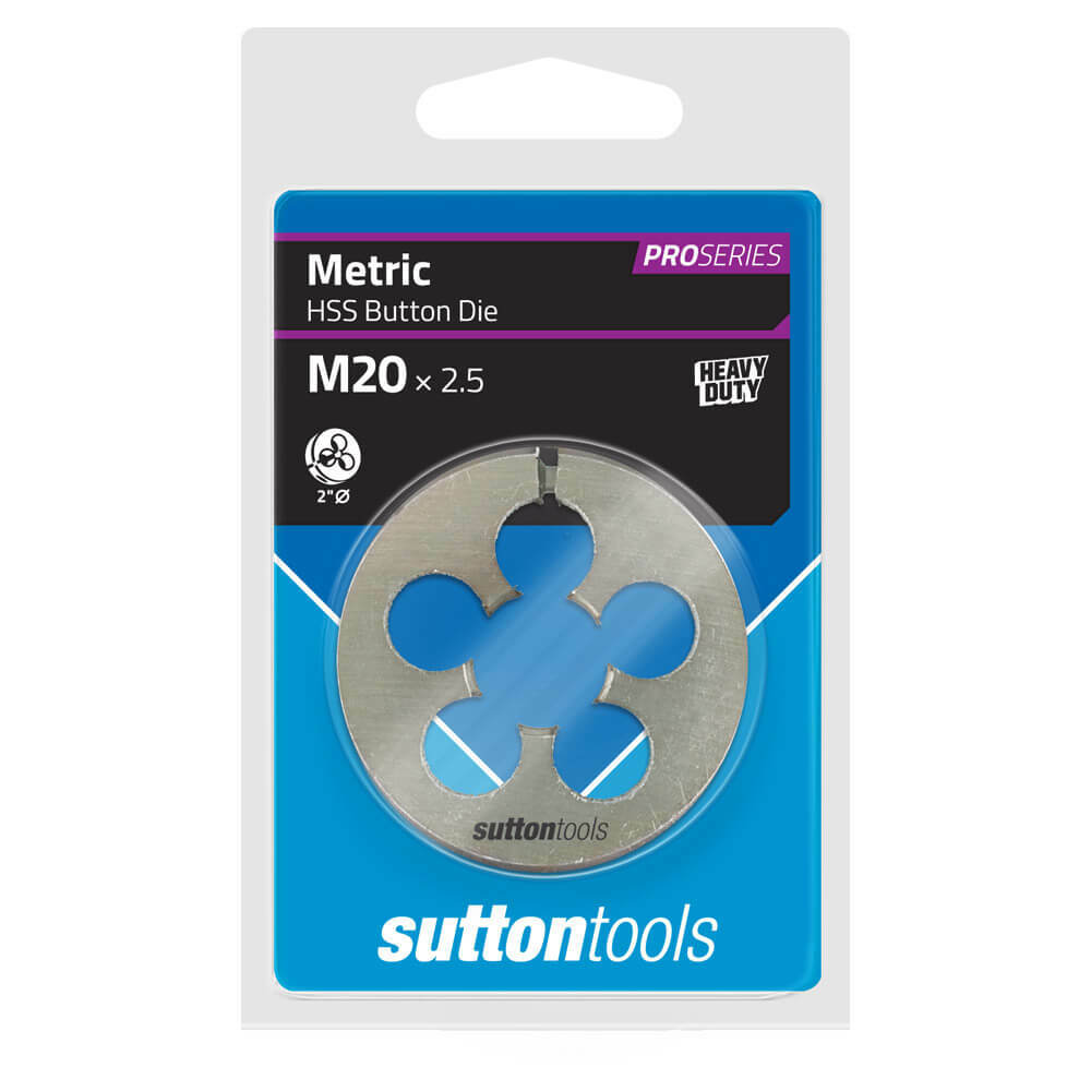Sutton M5522000 M20 x 2.5mm - 2" OD Metric Button Die - HSS - Pro Series