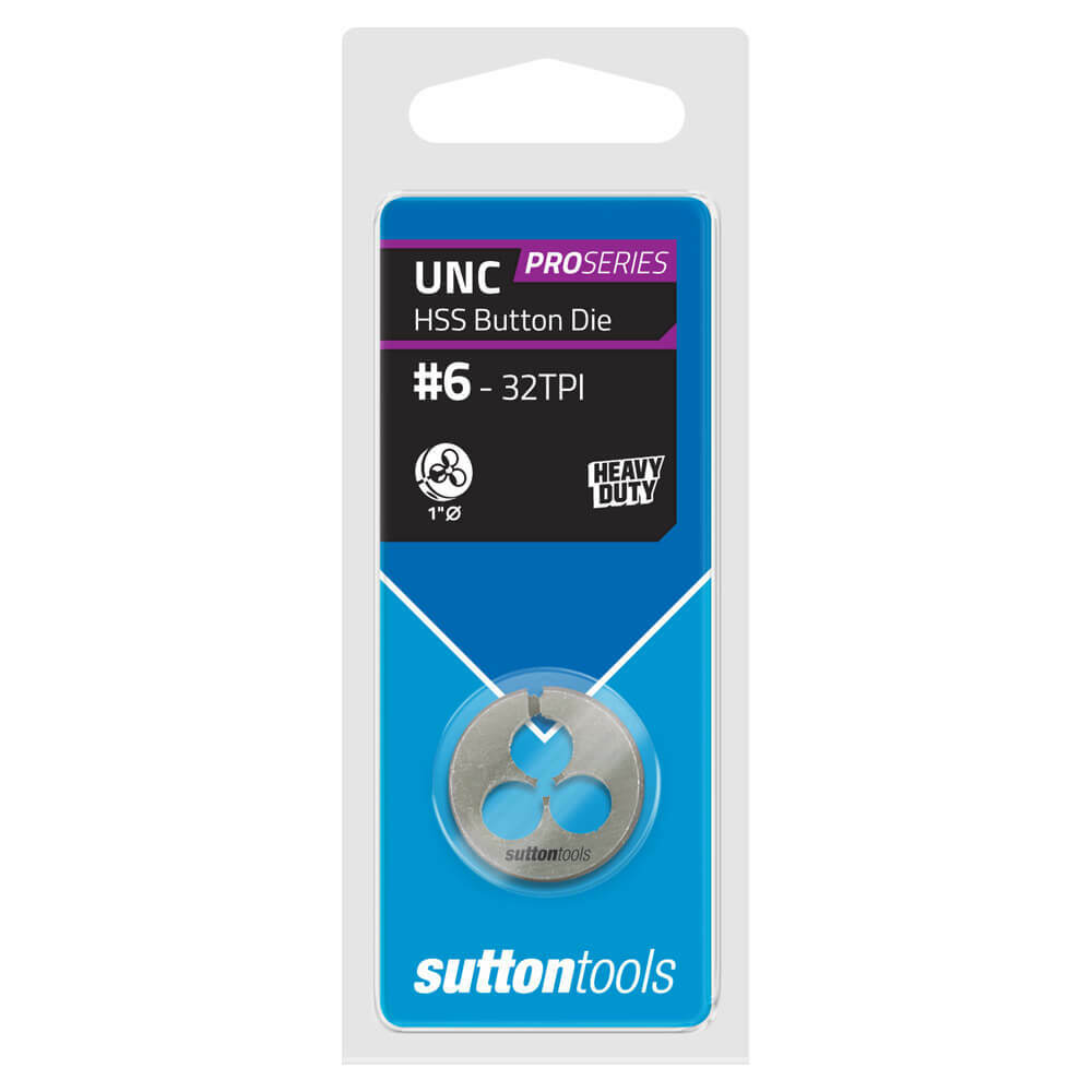 Sutton M5610351 UNC #6 x 32 TPI - 1" OD Button Die - HSS - Pro Series