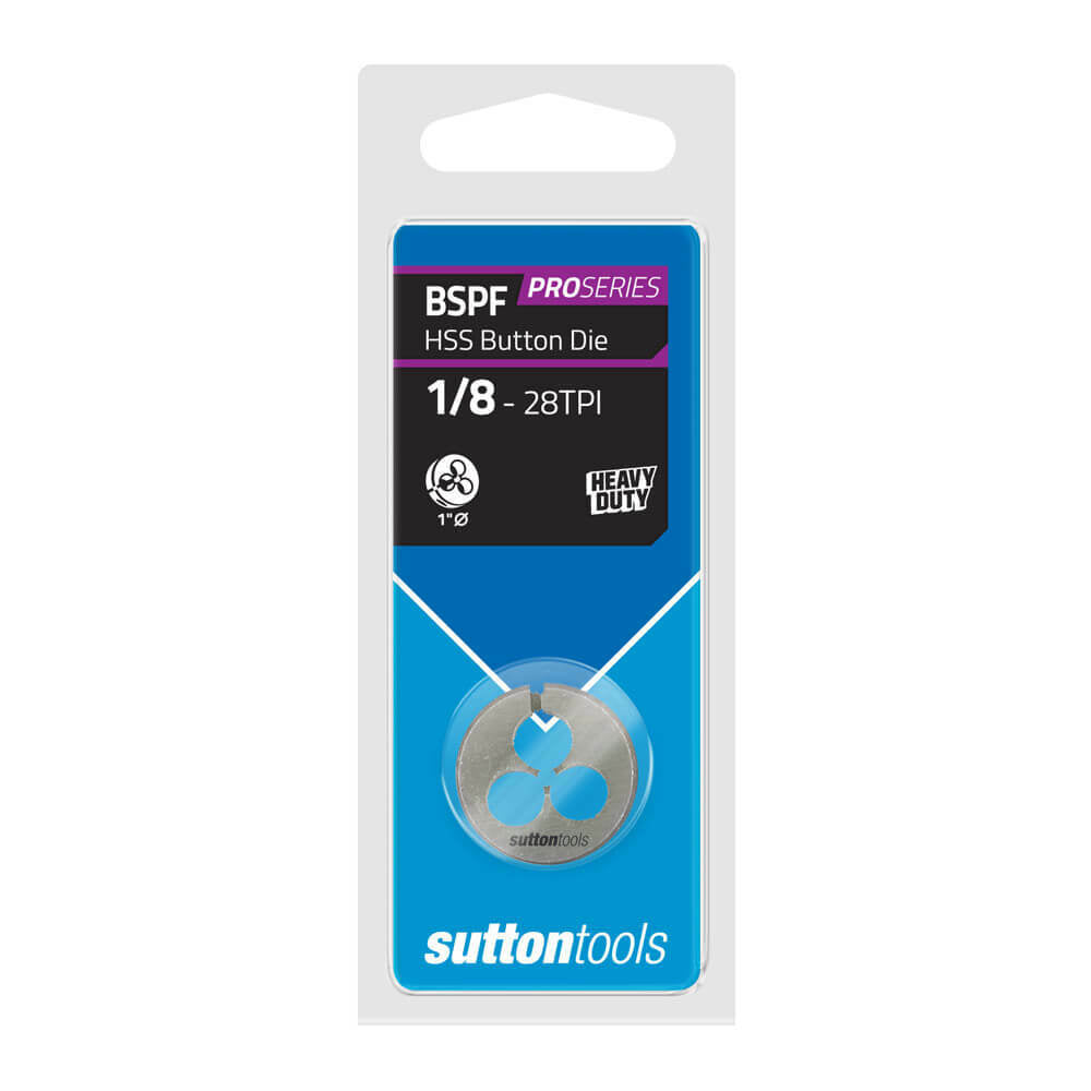 Sutton M5690973 BSPF 1/8" x 28 TPI - 1" OD Button Die - HSS - Pro Series1