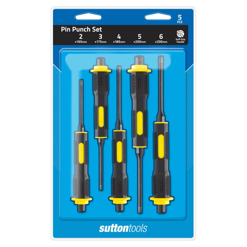 Sutton M7060005 2 - 6mm Pin Punch Set 5 piece - Soft Grip - CRV - AIMS Industrial Supplies