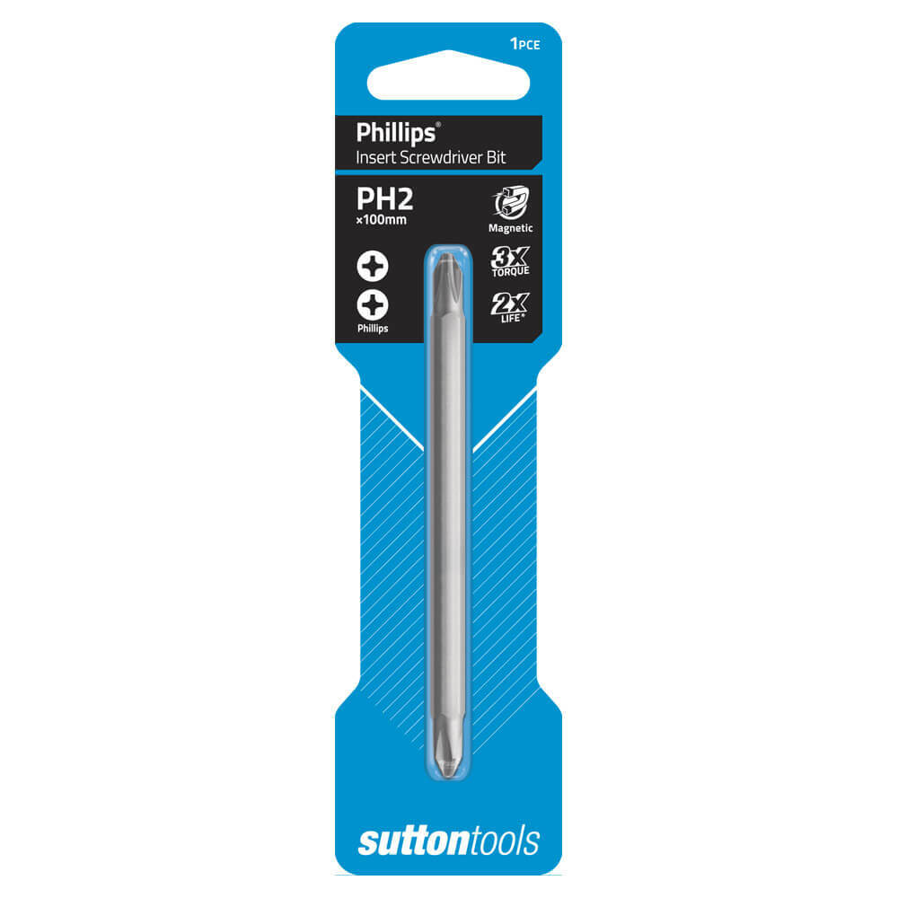 Sutton S10412100 #2 x 100mm Phillips Screwdriver Bit Double End Full Body1