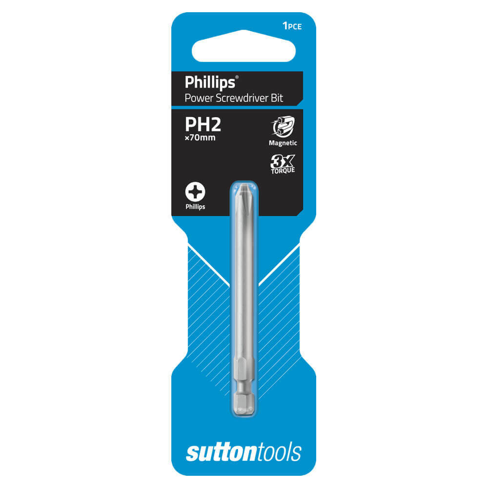 Sutton S1042265 #2 x 70mm Phillips Screwdriver Bit Round Carded