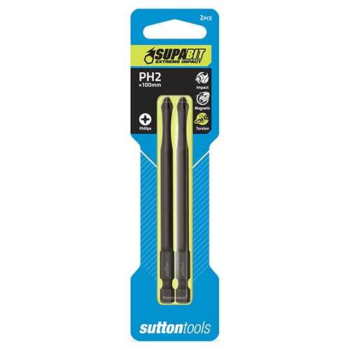 Sutton S15002100 #2 x 100mm Phillips Screwdriver Bit Torsion 2 Pack