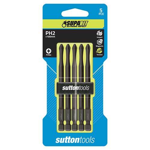 Sutton S15102100 #2 x 100mm Phillips Screwdriver Bit Torsion 5 Pack