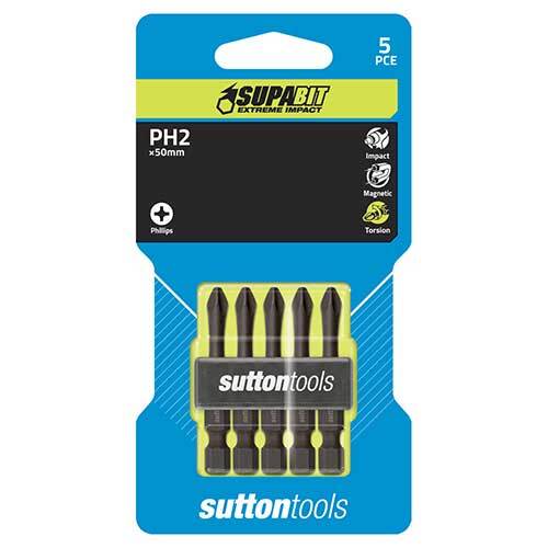 Sutton S1510250 #2 x 50mm Phillips Screwdriver Bit Torsion 5 Pack