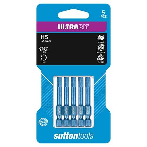 Sutton S1640550 H5 x 50mm Hex Ultrabit Screwdriver Bit 5 Pack