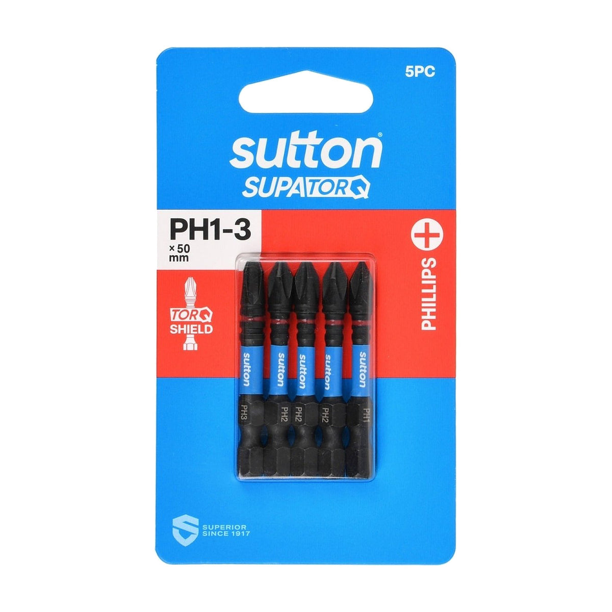 Sutton S200S05B03 PH1 - 3 x 50mm Phillips Screwdriver Bit Set S200 Supatorq, 5 Pcs