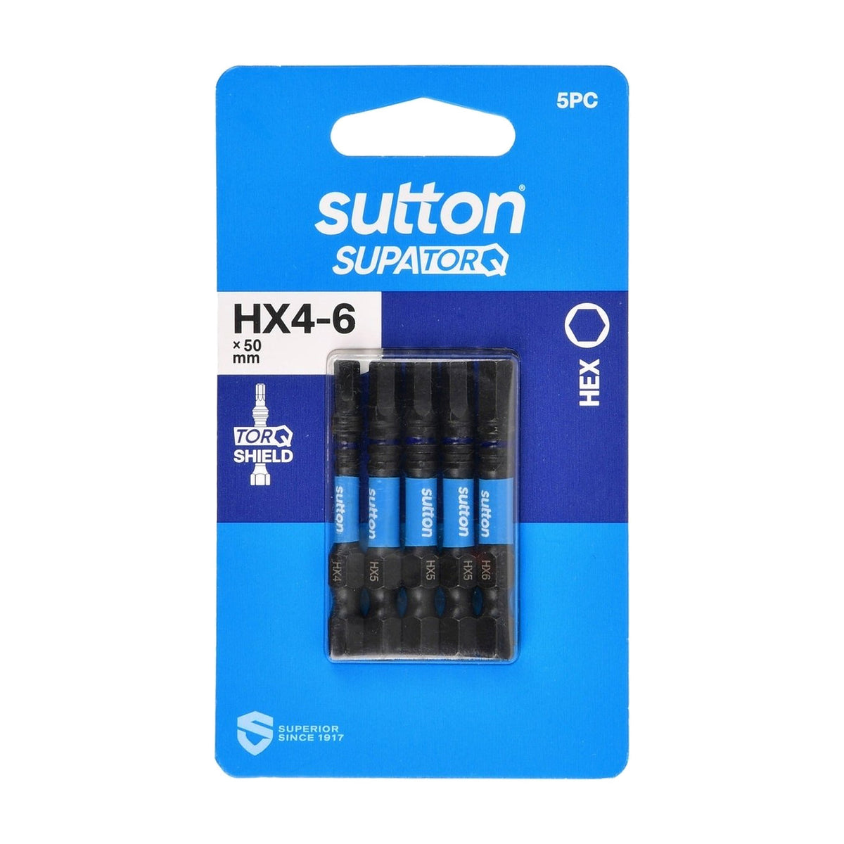 Sutton S206S05B06 HX4 - 6 x 50mm Hex Screwdriver Bit Set S206 Supatorq, 5 Pcs