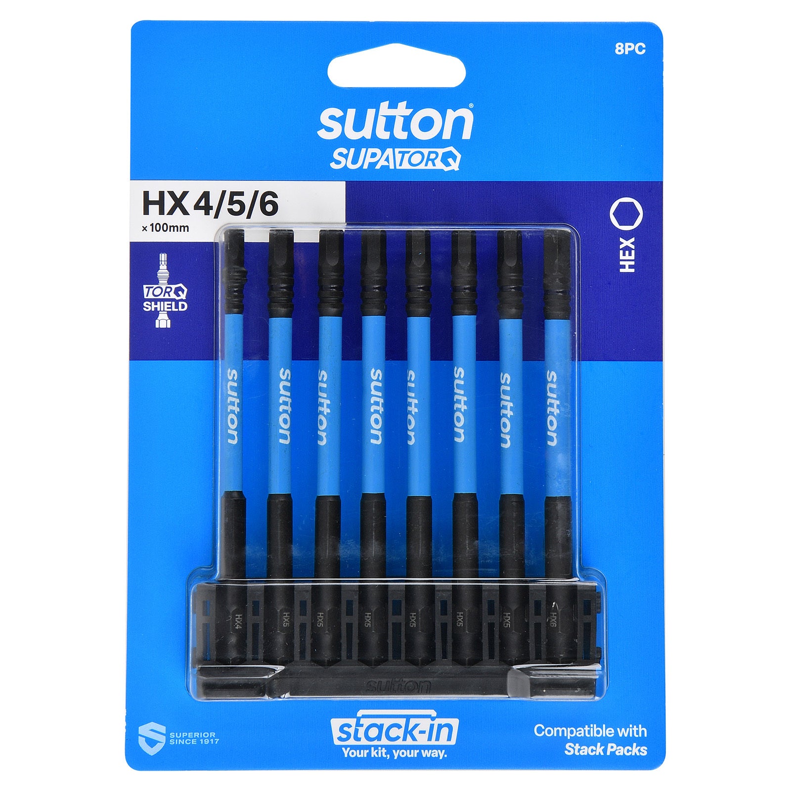 Sutton S206S08E 100mm Stack-In Hex Screwdriver Bit Set S206 Supatorq, 8 Pcs