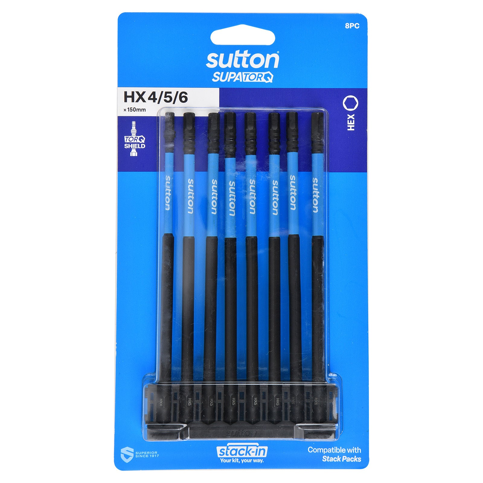 Sutton S206S08G 150mm Stack-In Hex Screwdriver Bit Set S206 Supatorq, 8 Pcs