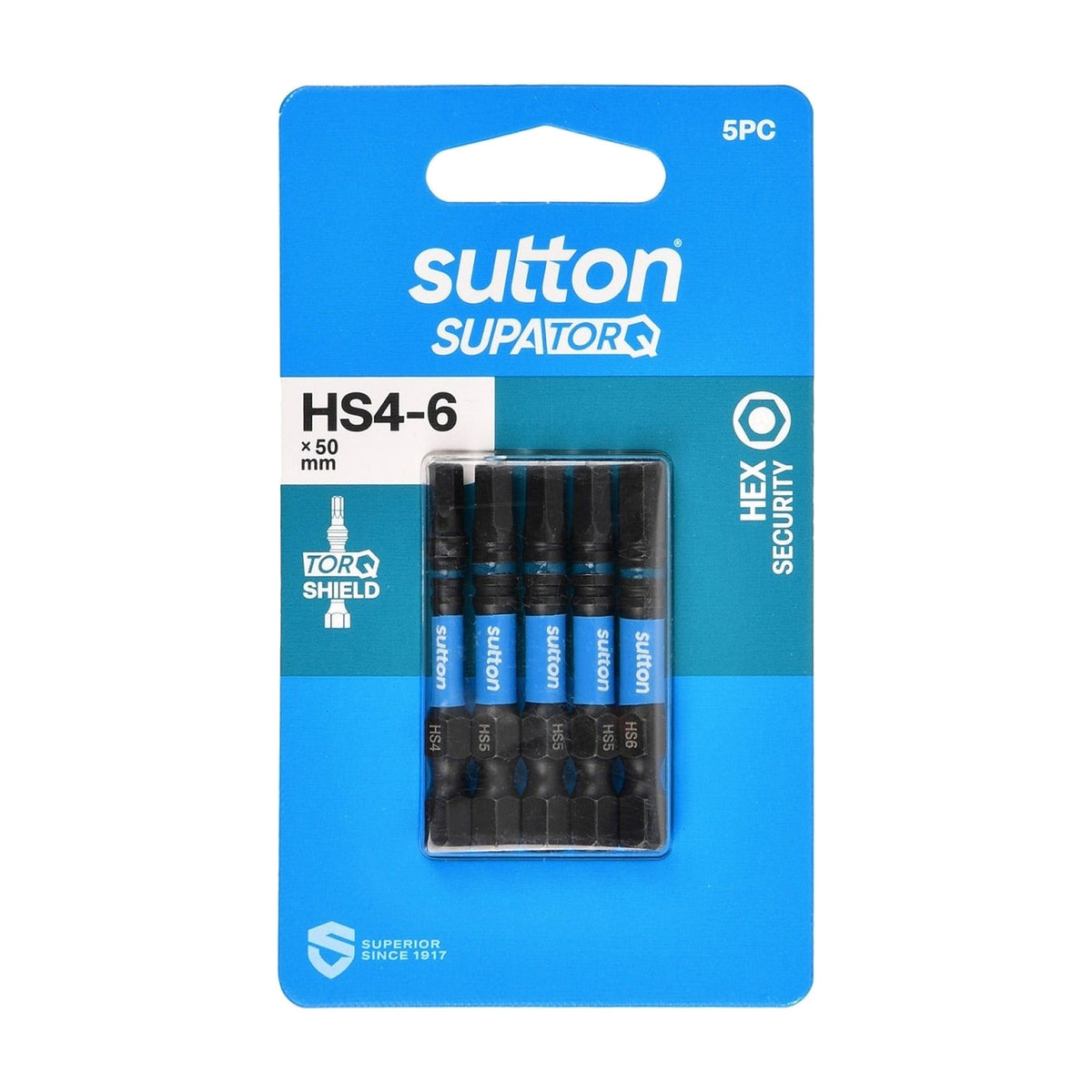 Sutton S208S05B06 HS4 - 6 x 50mm Hex - S Screwdriver Bit Set S208 Supatorq, 5 Pcs