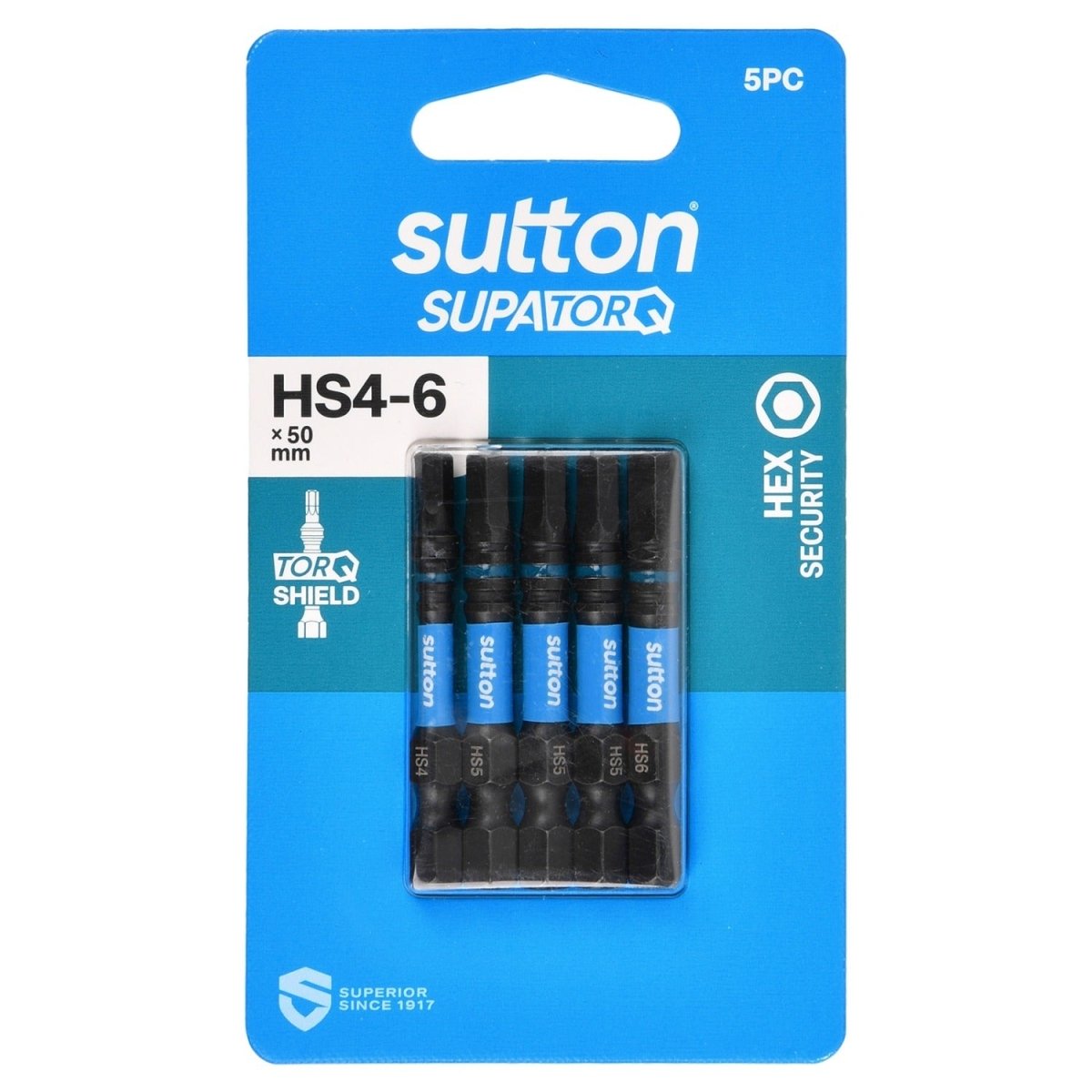Sutton S208S05B06 HS4 - 6 x 50mm Hex - S Screwdriver Bit Set S208 Supatorq, 5 Pcs - AIMS Industrial Supplies