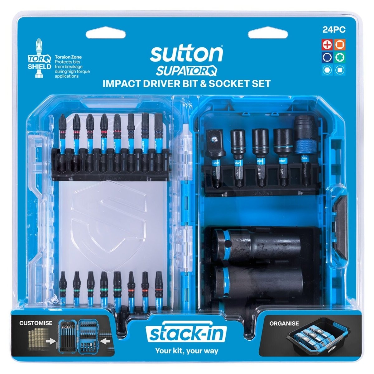 Sutton S250S24A Stack - In Insert Power Screwdriver Bit & Socket Set S250 Supatorq, 24 Pcs - AIMS Industrial Supplies