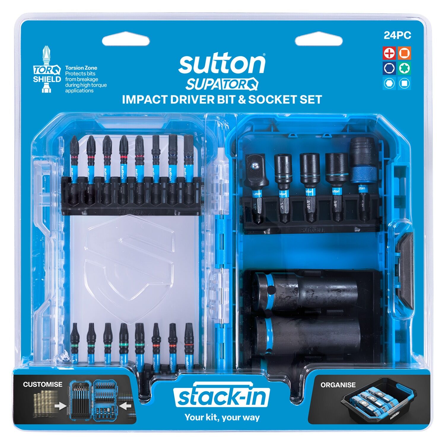 Sutton S250S24A Stack-In Insert Power Screwdriver Bit & Socket Set S250 Supatorq, 24 Pcs1