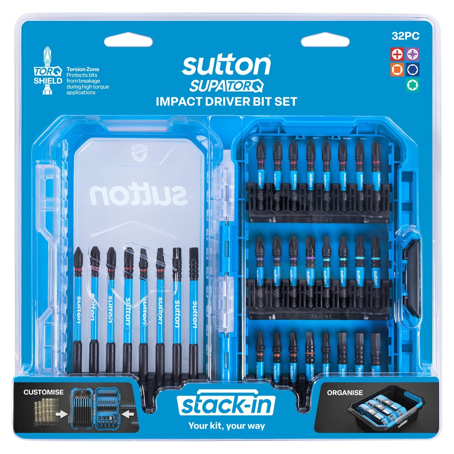 Sutton S250S32A Stack-In Power Screwdriver Bit Set S250 Supatorq, 32 Pcs