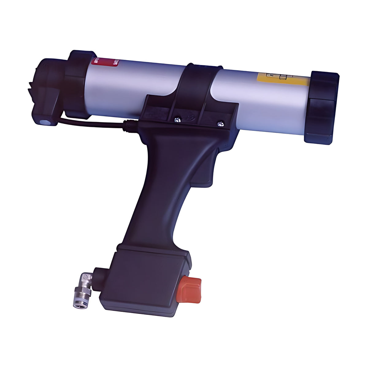 Svenic air operated cartridge sealant applicator with a silver aluminium barrel, black grip and air inlet fitting
