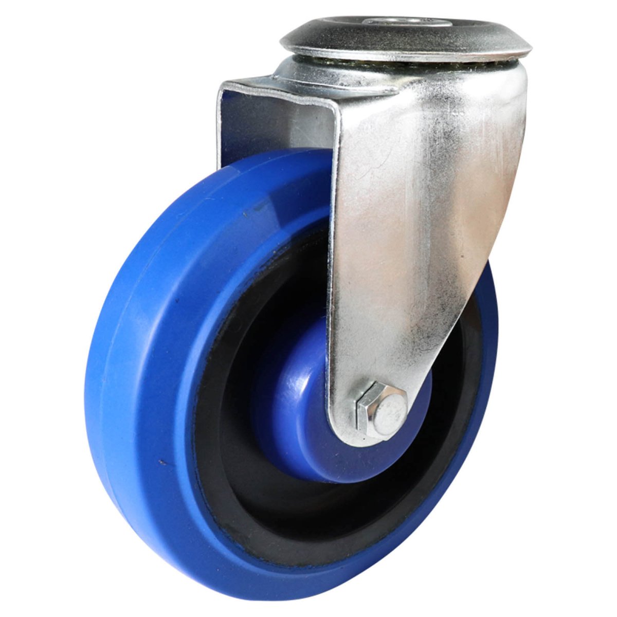 Swivel Bolt Hole Castor - Elastic Rubber Wheel, Blue I6 Series - AIMS Industrial Supplies