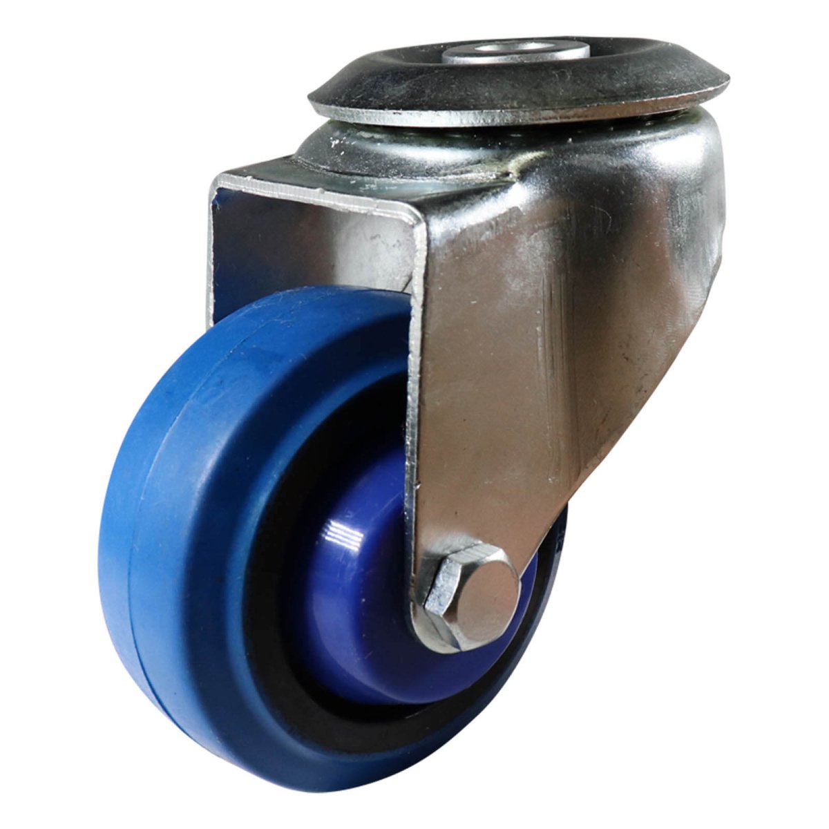 Swivel Bolt Hole Castor - Elastic Rubber Wheel, Blue I6 Series - AIMS Industrial Supplies