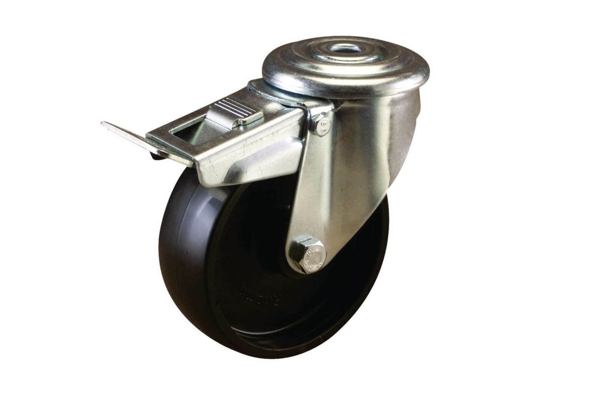 Swivel Bolt Hole Castor with Brake - Polypropylene Wheel, Black I4 - AIMS Industrial Supplies
