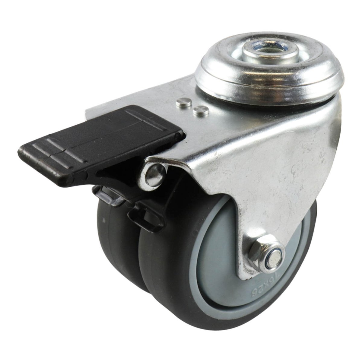 Swivel Bolt Hole Castor with Brake - Rubber Twin Wheel, Grey G2 Series - AIMS Industrial Supplies