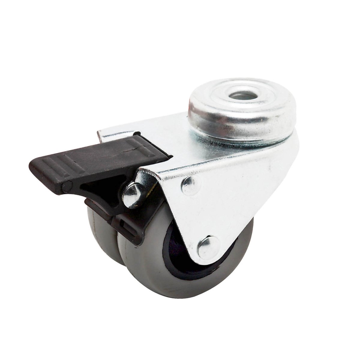Swivel Bolt Hole Castor with Brake - Rubber Twin Wheel, Grey G2 Series - AIMS Industrial Supplies