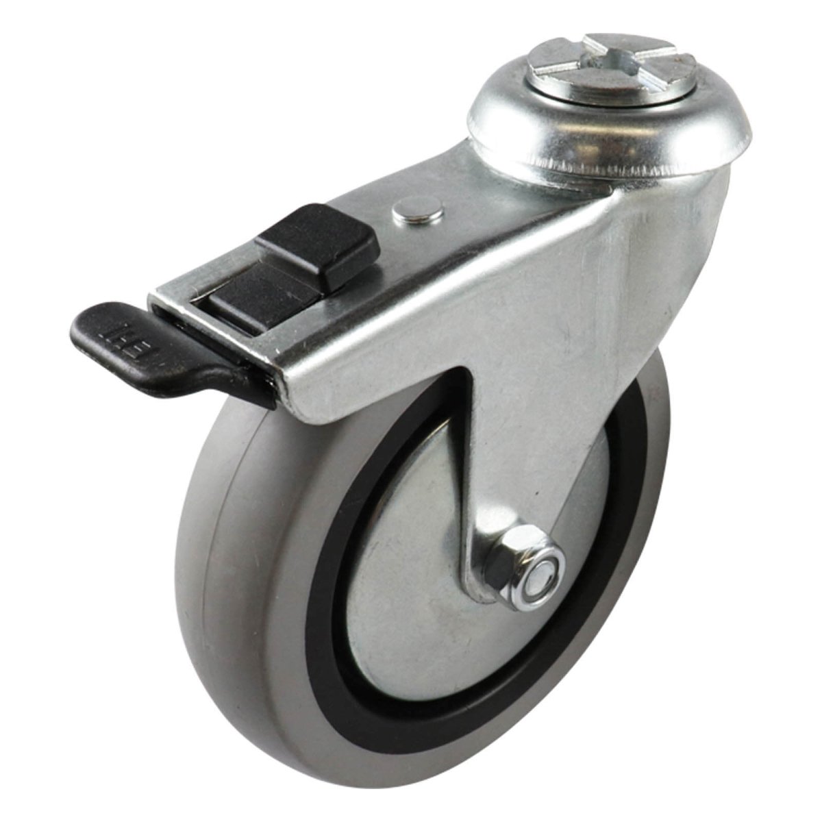 Swivel Bolt Hole Castor with Brake - Rubber Wheel, Grey G1 Series - AIMS Industrial Supplies