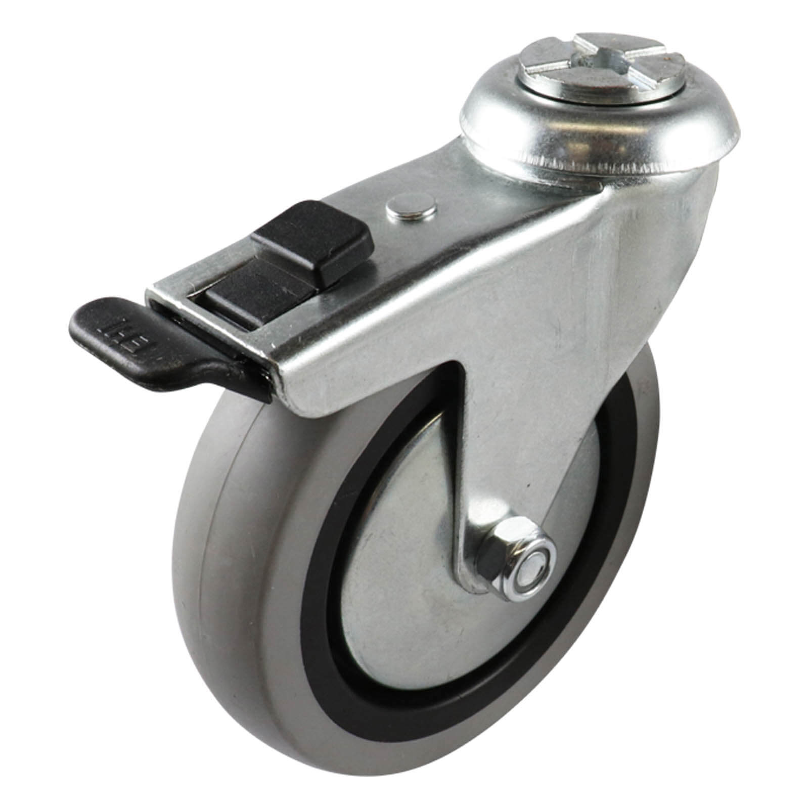 Swivel Bolt Hole Castor with Brake - Rubber Wheel, Grey G1 Series1
