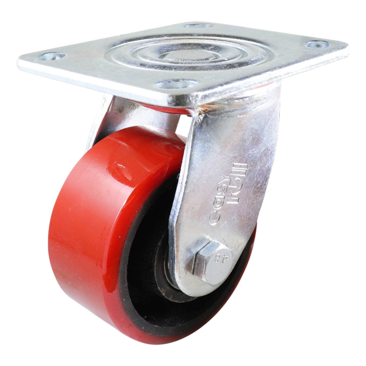 Swivel Plate Castor - Urethane on Cast Iron Wheel, Red J3 Series - AIMS Industrial Supplies