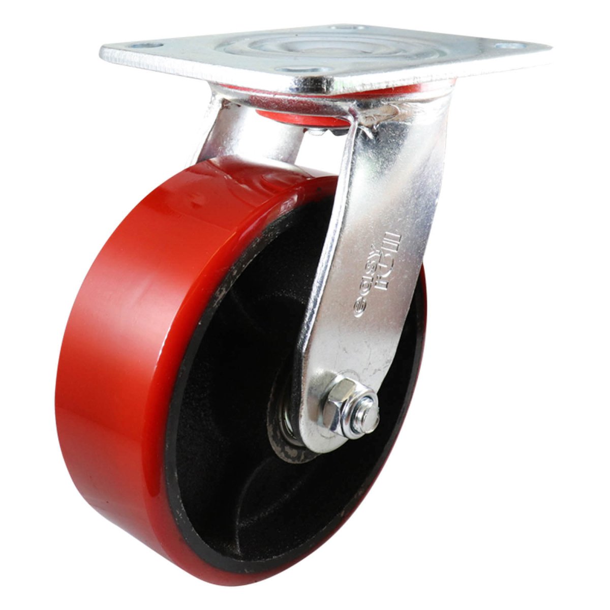 Swivel Plate Castor - Urethane on Cast Iron Wheel, Red J3 Series - AIMS Industrial Supplies