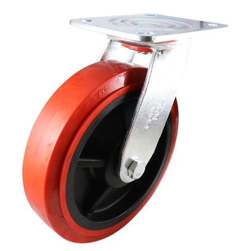 Swivel Plate Castor - Urethane Wheel, Red J3 Series - AIMS Industrial Supplies
