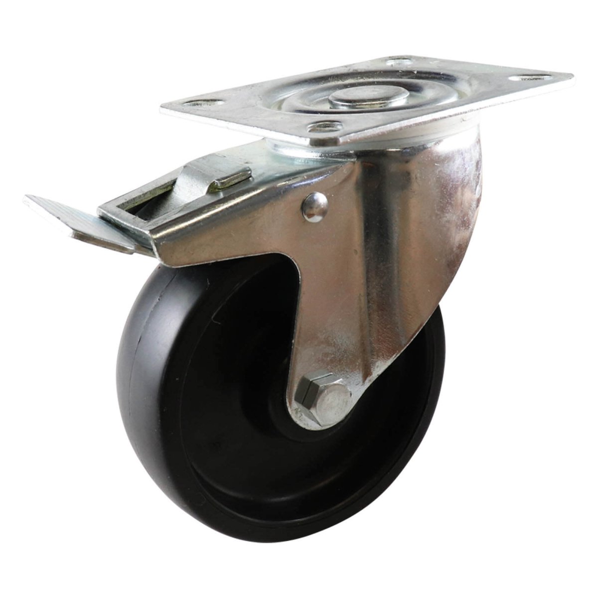 Swivel Plate Castor with Brake - Nylon Wheel, Black I4 Series - AIMS Industrial Supplies