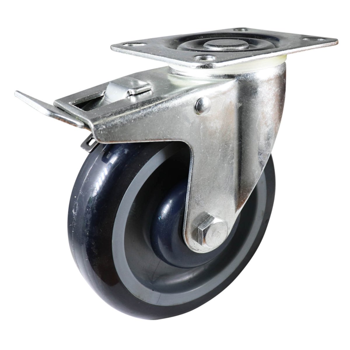 Swivel Plate Castor with Brake - Polyurethane Wheel I4 Series - AIMS Industrial Supplies