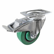 Swivel Plate Castor with Brake - Reflex Rubber Wheel, Green I3 Series1
